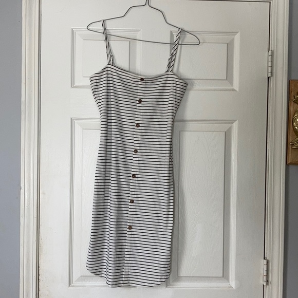 Mind Code black white stripped button up dress - Picture 1 of 17